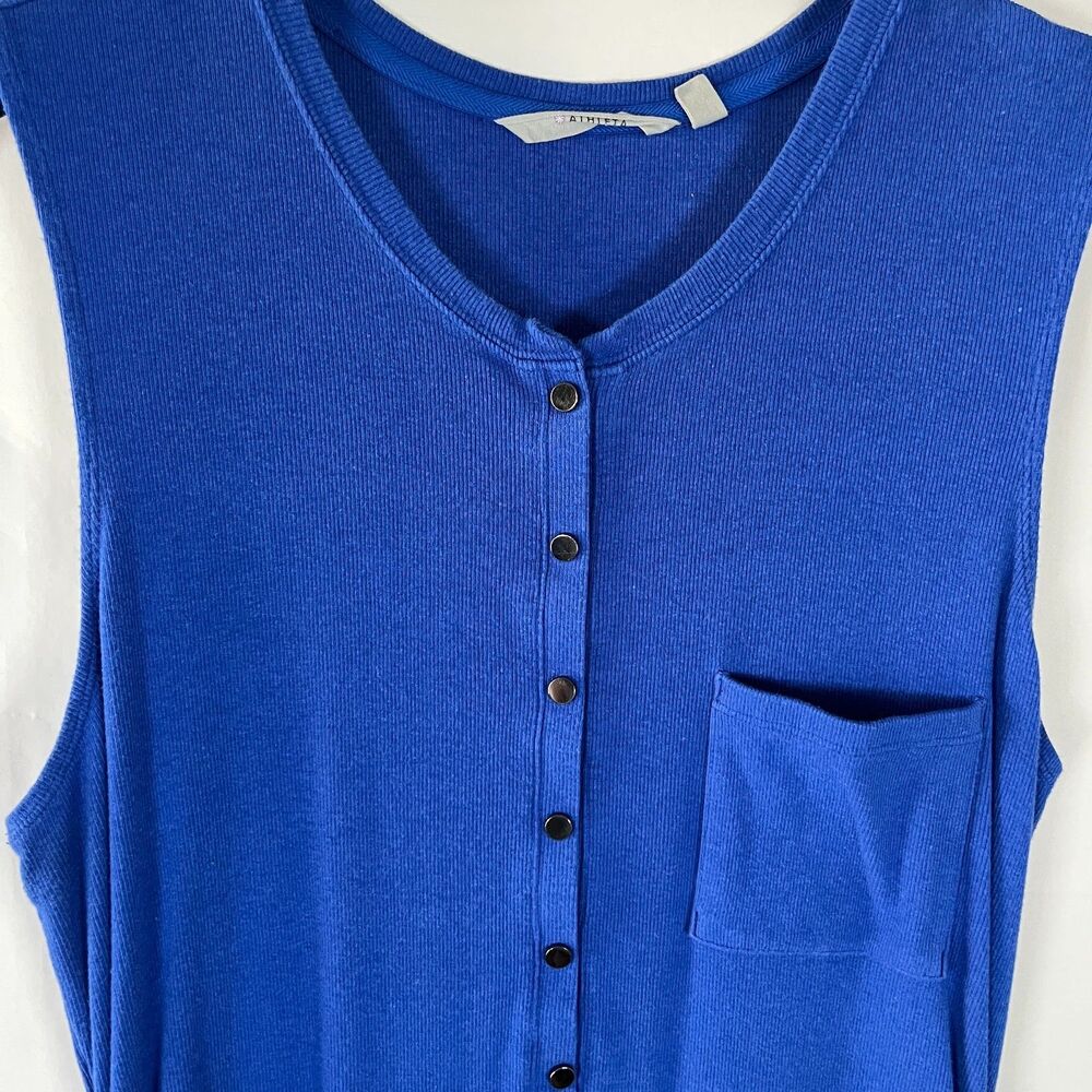 Athleta Rib Henley Maxi Dress Womens‎ XL Blue Stretch Sleeveless Ruched Stretch
